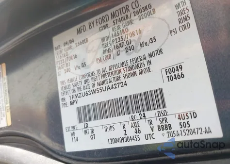 2005 Ford Explorer Xlt/Xlt Sport z USA, uszkodzony, nr VIN 1FMZU63W55UA42724